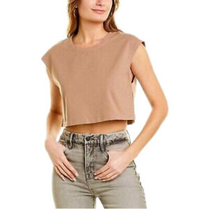 Good American Cropped T-Shirt Womens Size L (3) Putty Over Shoulder Crewneck NWT